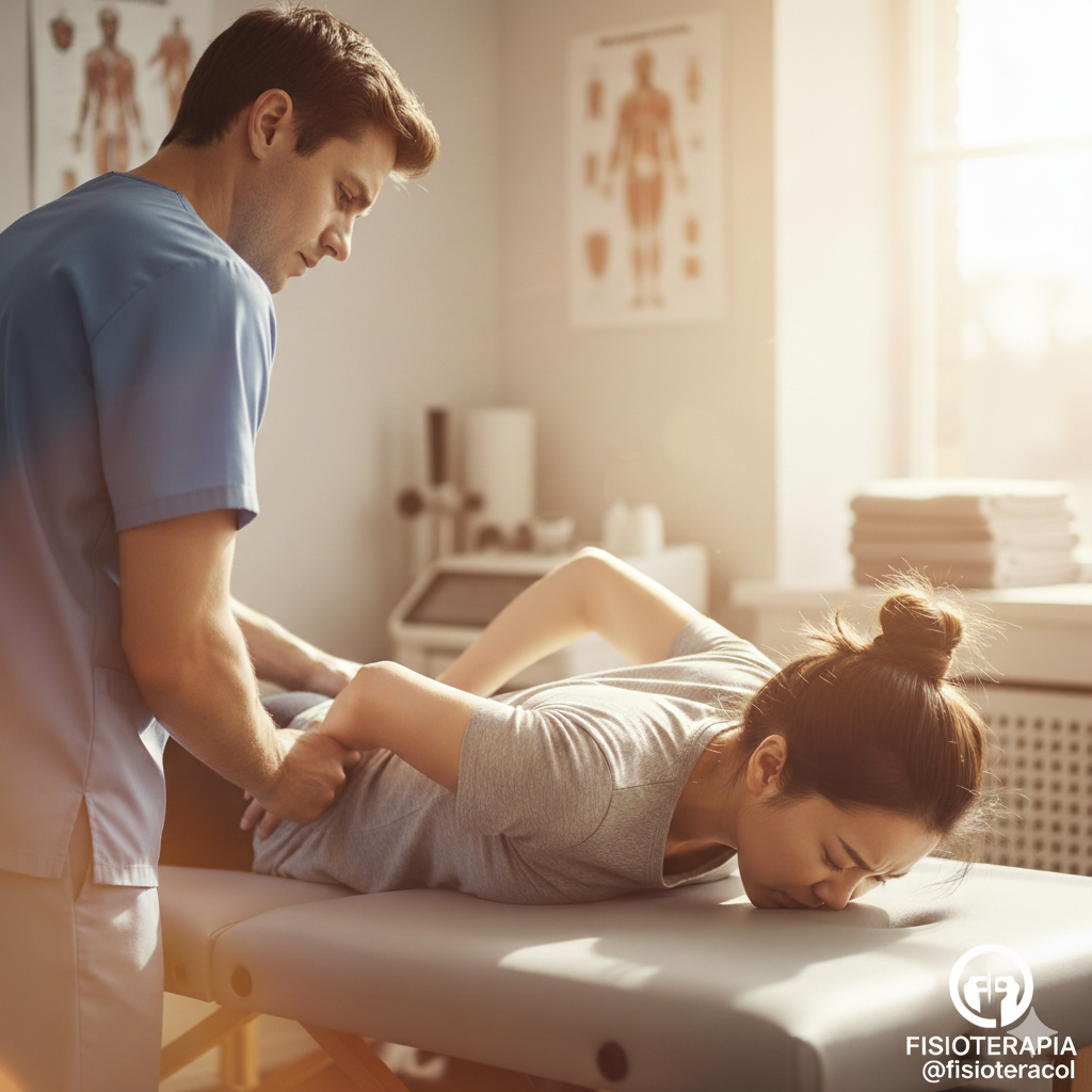 Physical therapist mobilizing the knee of a patient lying face down on the treatment table